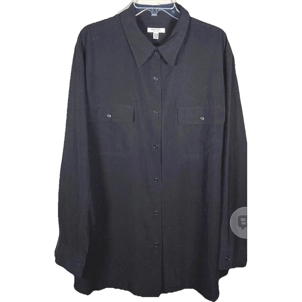 Emanuel Ungaro Silk Blouse Womens 24 Black Button Front Long Sleeve NWT Top